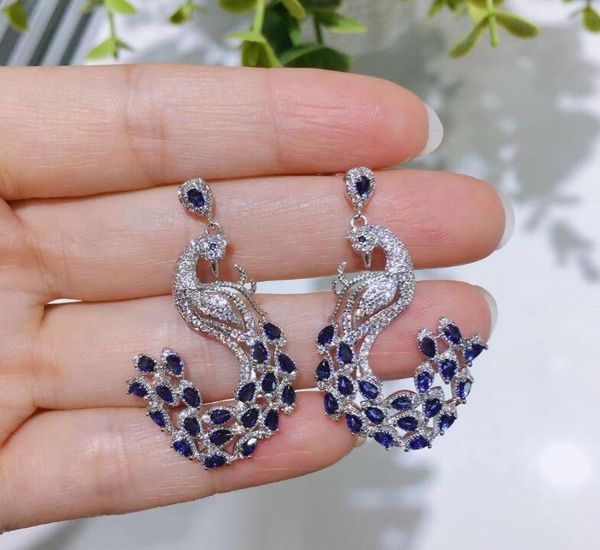 

gorgeous peacock earrings dinner accessories exaggerated korean fashion zircon ladies ear accessories, Silver