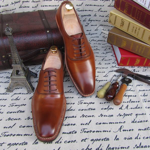 

dress shoes goodyear handmade genuine leather gradient color cowhide business low custom-made calfskin sole custom, Black