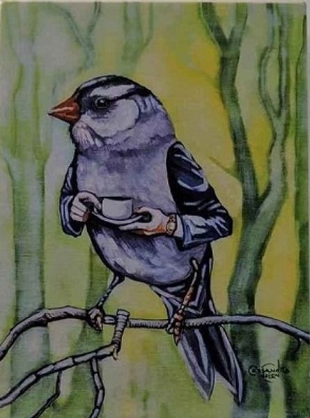 

old sam peaboby takes tea handpainted &hd printed abstract birds wall art oil painting on canvas multi sizes frame options