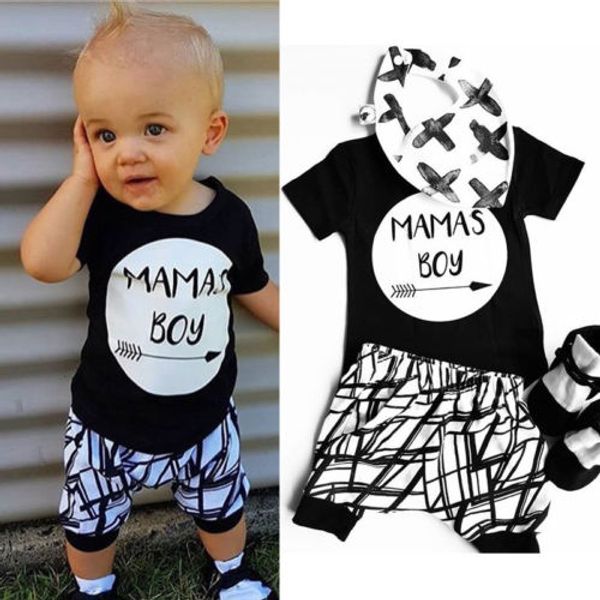 

2018 new summer 2pcs baby mamas boy toddler cotton black t-shirt short sleeve +shorts pants newborn toddler outfit clothes, White