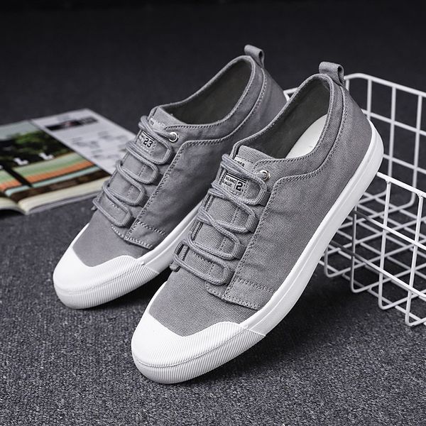 

qwedf 2019 men canvas shoes fashion solid color men vulcanized shoes lace-up white casual shoes men sneakers buty meskie x9-05 t200413, Black
