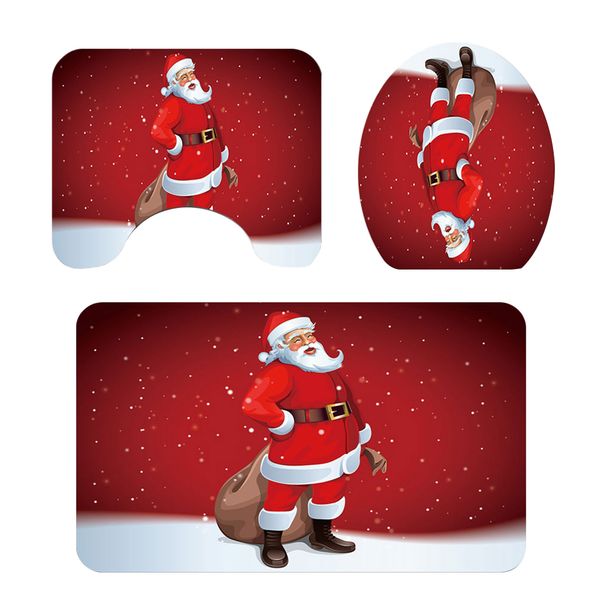 

3 pcs xmas bathmat toilet set mat & lid cover bathroom set