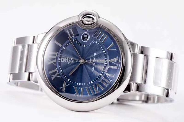 

luxury mechanical automatic wristwatch fashion mens wath blue balloon wsbb0025 42mm blue rome dial stainless steel strap ing, Slivery;brown