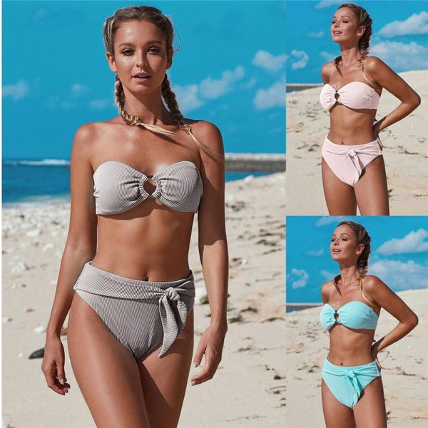 

women's swimwear bandage mini halter bikini strapless ladies string tankini swimming suits for women beach wear, White;black