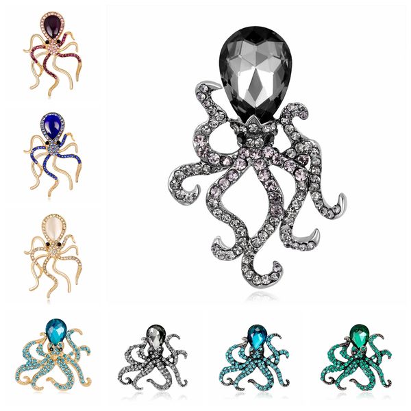 

marine animal ocs squid brooches for women enamel rhinestones marine animal ocs squid brooch pins, Gray