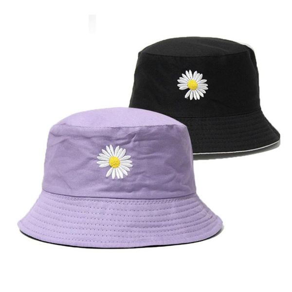 

summer double-sided daisy bucket hat women men cotton boy panama cap girls bob sun femel floral fisherman hat