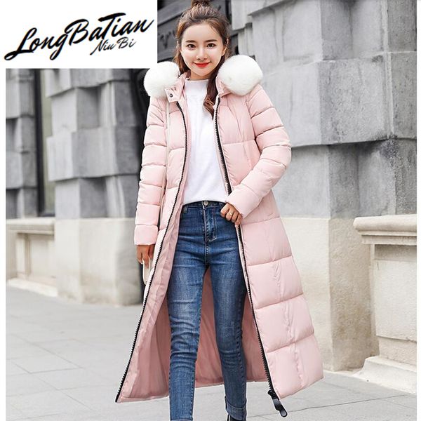 

women's down & parkas red long winter coat korean plus size arkas big fur collar hooded jacket women pink outerwear warm ladies overcoa, Black