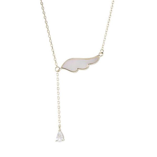 

925 sterling silver angel wing pendant necklace with white mop for women