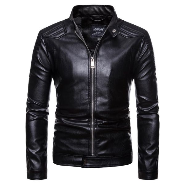 

2019 new motorcycle leather jackets men's autumn slim locomotive jackets jaqueta de couro masculina biker jacket male coat, Black