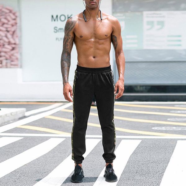

men's sports fitness tactical camouflage print hip hop pant flexible long sweat pants trousers streetwear joggers sweatpants men, Black