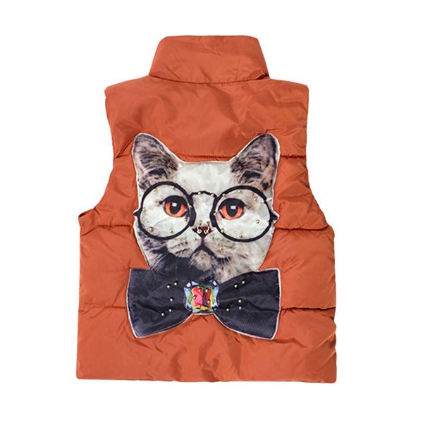 

women cotton sleeveless cartoon print vest jacket stand collar lightweight warm outdoor coat, Black