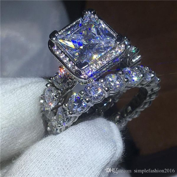 

2017 роскошные ювелирные изделия женщины 925 серебряное кольцо комплект 5a циркон cz камень обручальное обручальное кольцо кольца для женщин, Slivery;golden