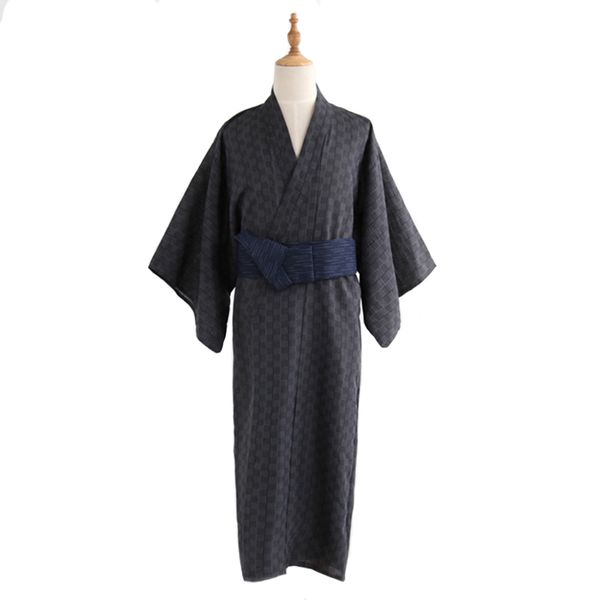 

national japanese samurai robe with obi vintage men kimono yukata casual homewear bathrobe male cosplay performance costume, Red