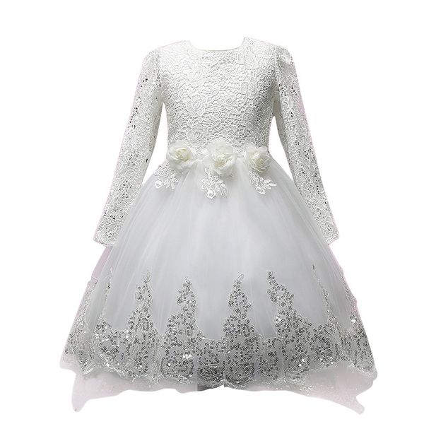 

a-028 2019 explosion models europe and the united states hook flower long-sleeved waist flower embroidery trailing dress girls princess