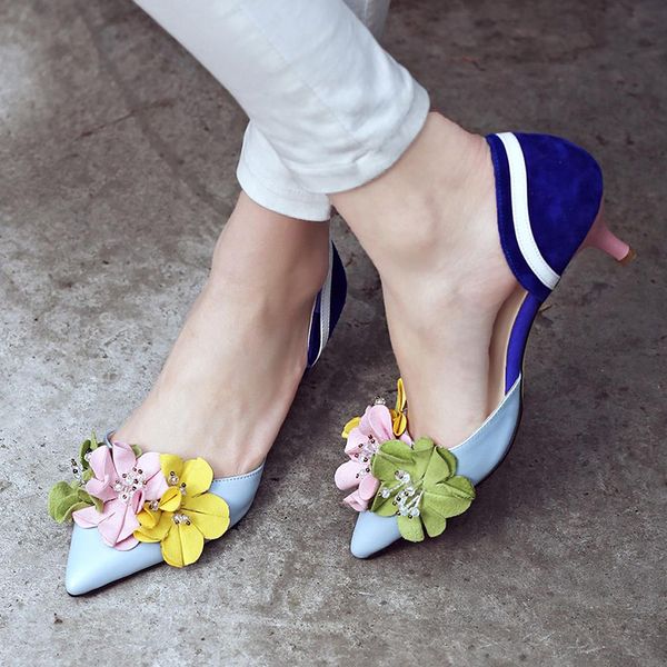 

sarairis new genuine leather cow leather cow suede woman shoes party pointed toe flower thin heels shoes women pumps, Black