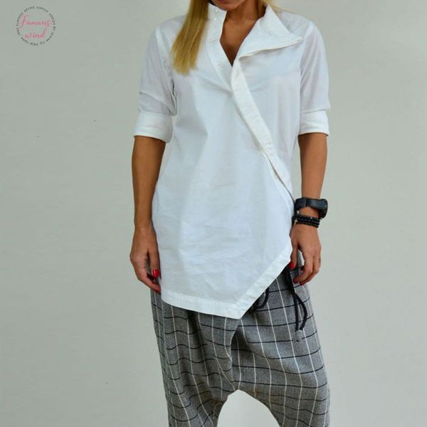 

plus size basic casual loose linen blouse women tunic shirts irregular cap sleeve hem buttons long blusas mujer plus size, White