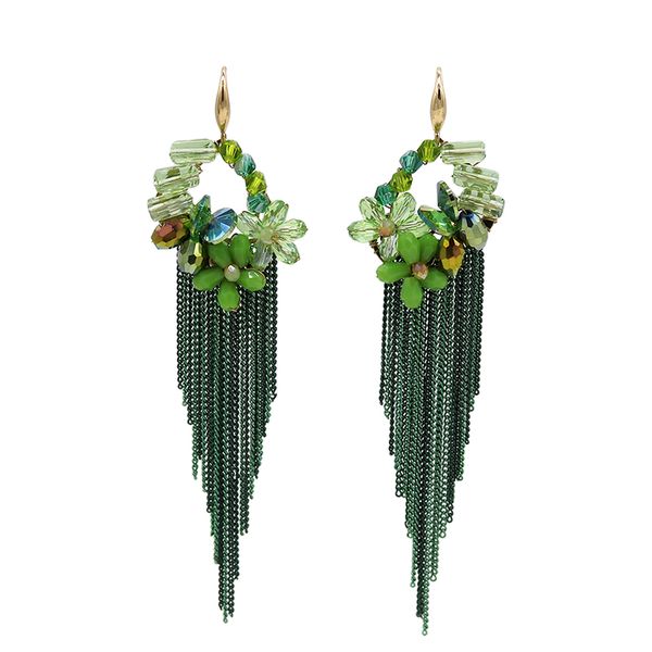 

cute crystal beaded flower geometric statement earrings women long non fade chain tassel dangle earrings 4 colors, Silver