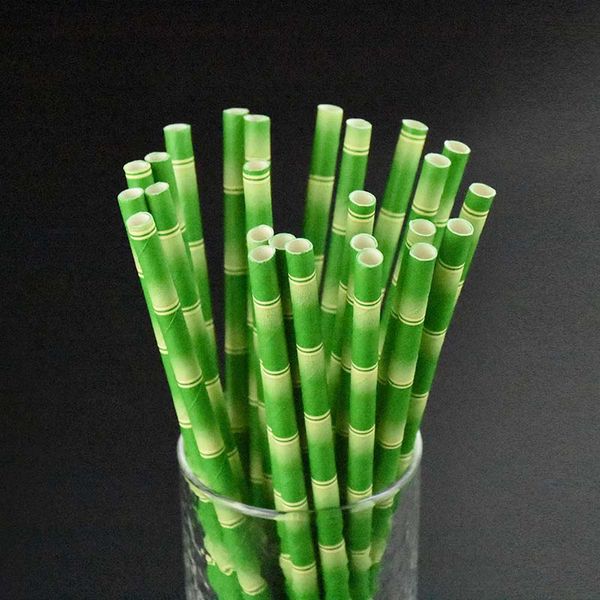 

25pcs paper straws green bamboo pattern wedding birthday party celebration supplies beverage straws ve