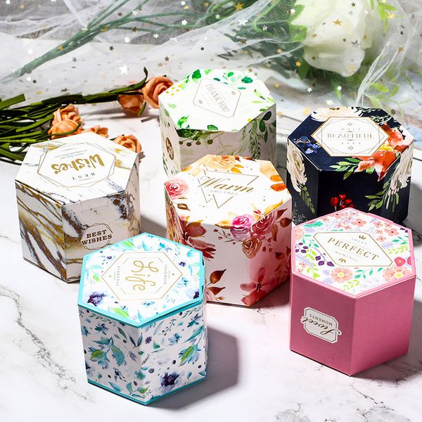 Padrão Hexagon Wedding Candy Caixa Flor Impresso Baby Candy Box Wedding Shower Birthday Party Favor E Decoração do presente