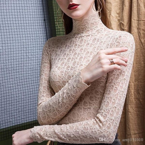 

qiu dong new style foreign gas small high collar micro perspective mosaic lace bottom unlined upper garment restoring ancient ways palace st, White