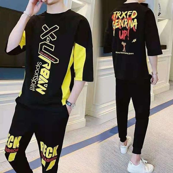 

2020 new men's short-sleeved t-shirt full suit tide brand korean trend clothes summer couple handsome hip-hop loose clothing, Gray