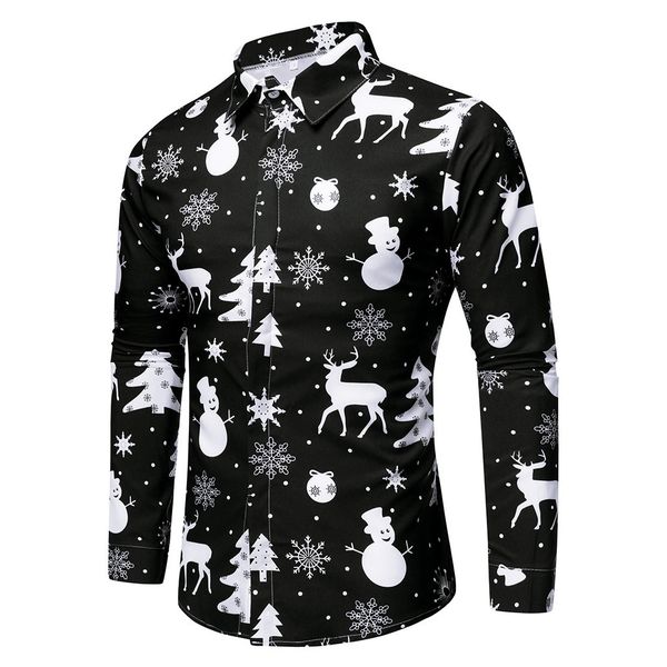 

fashion men's shirts christmas shirt winter autumn men casual snowflakes christmas deer printed shirt blouse men shirts new, White;black
