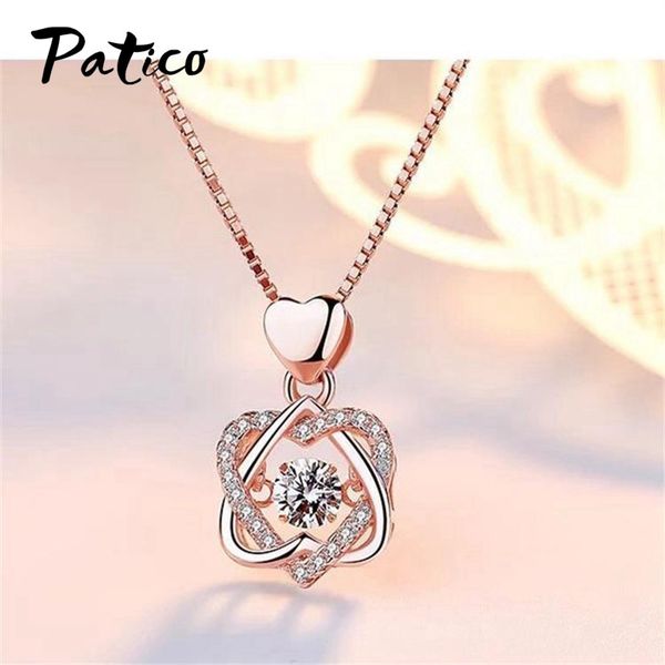 

heart austrian crystal 925 sterling sivler heart pendant necklaces for women valentine's day gift wedding party jewelry, Silver