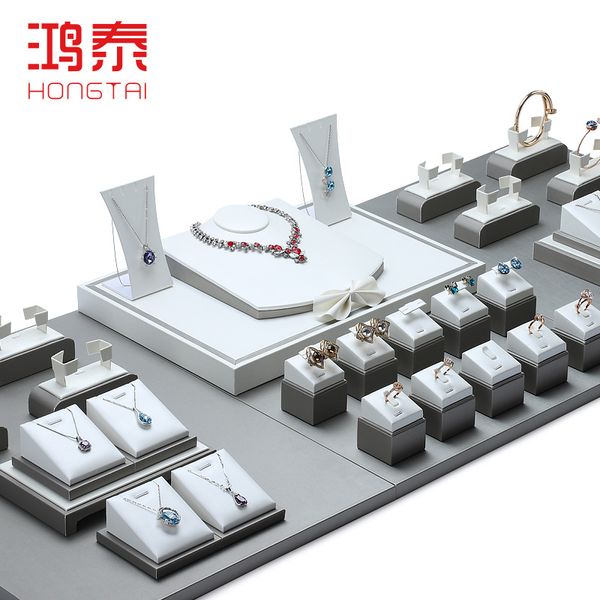 

high-grade brushed pu leather jewelry counter display props window display stand showcase suit sets of taiwan can be customized, Pink;blue
