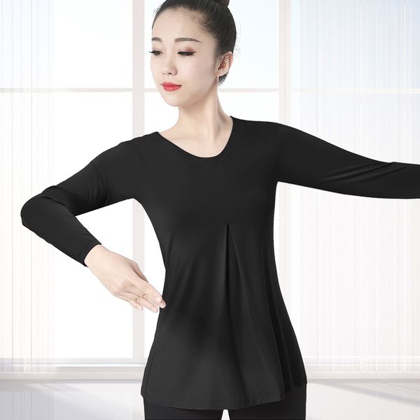 

d0809 modal dancing blouse lady dancing practice loose-fit body charm shirt teachers nation modern dance exercise clothing, Black;red