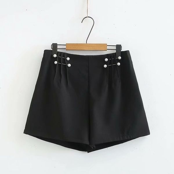 

plus size women shorts elastic waist black solid casual shorts, White;black
