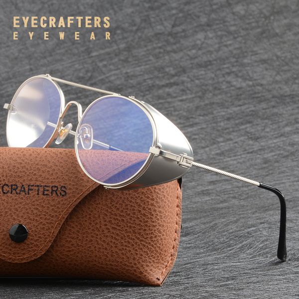

luxury metallic vintage gothic steampunk sunglasses for men women side shield clear lens eyeglasses retro round sunglasses, White;black