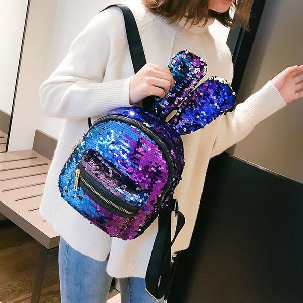 

2020 new fashion ears ladies backpack korean version of cute bright sequins shoulder bag female bag