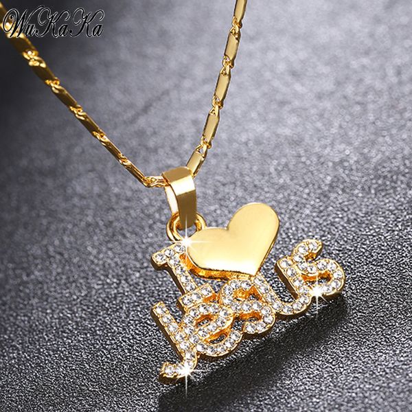 

wukaka religious i love jesus pendant necklace christian jewelry accessories gift necklaces for women man jewelry, Silver
