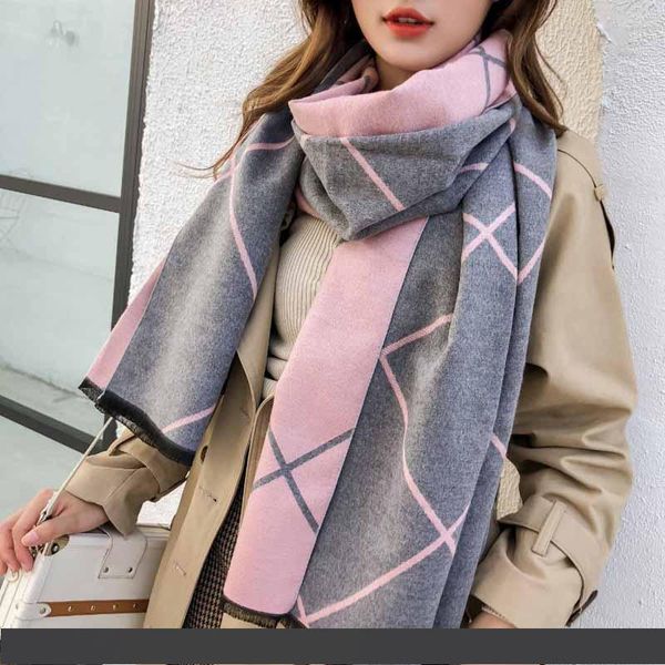 

autumn winter quality cashmere scarf high-end classic brand fashion female scarf with box, Blue;gray