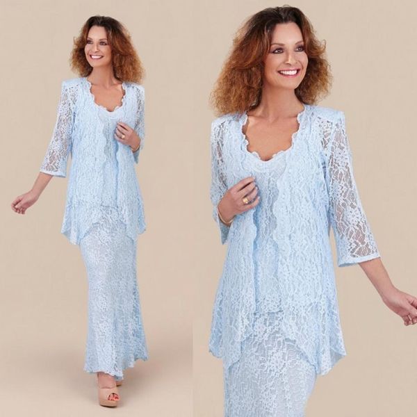 

elegant light sky blue lace mother of the bride dresses with long sleeves jackets wedding party gowns formal, Black;red