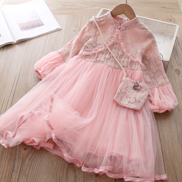 

girl cheongsam dress spring and autumn chinese style little girl dress children's net, Red;yellow