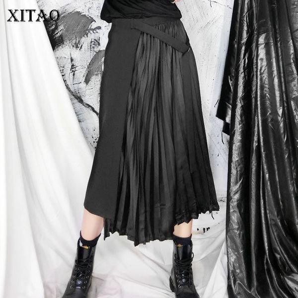 

xitao темный стиль высокая талия wild юбки женская trend сращивания плиссированные юбки черный мода уличная одежда женщин 2020 xj3492, Black