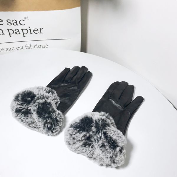 

winter luxurious brands design black fur leather velvet fluffy warm ladies women driving cycling ride sport gloves
