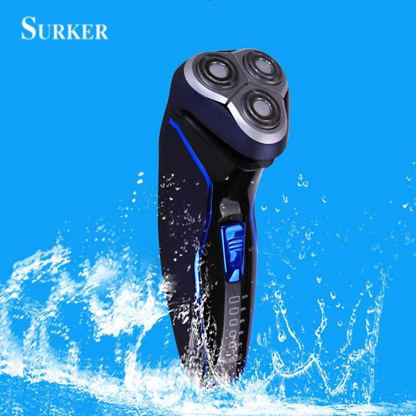 

surker ks-9390 rechargeable washable electric shaver lcd beard trimmer rotary 3 heads shaving razors eu plug father 's day gift