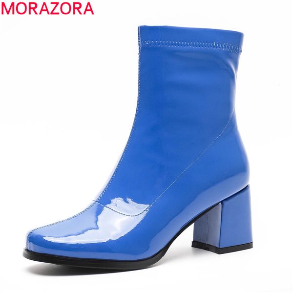 

morazora 2019 new arrival women ankle boots patent leather shoes high heels spring autumn boots woman party shoes, Black