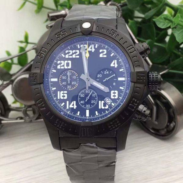 

2019 super avenger ii chronograph quartz movement br mens watches black stainless steel man watch outdoor black dial wristwatches, Slivery;brown