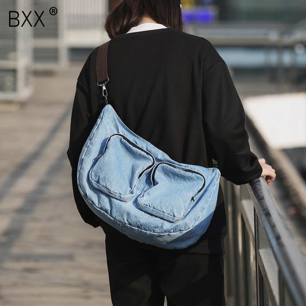 

bxx] vintage denim crossbody сумки для женщин 2020 весна сплошной цвет большой емкости плеча сумка lady сумки hk568