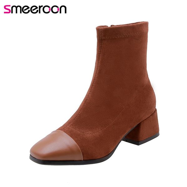 

smeeroon 2020 new arrive winter autumn boots for woman square toe dress shoes female ankle boots black wholesale ladies