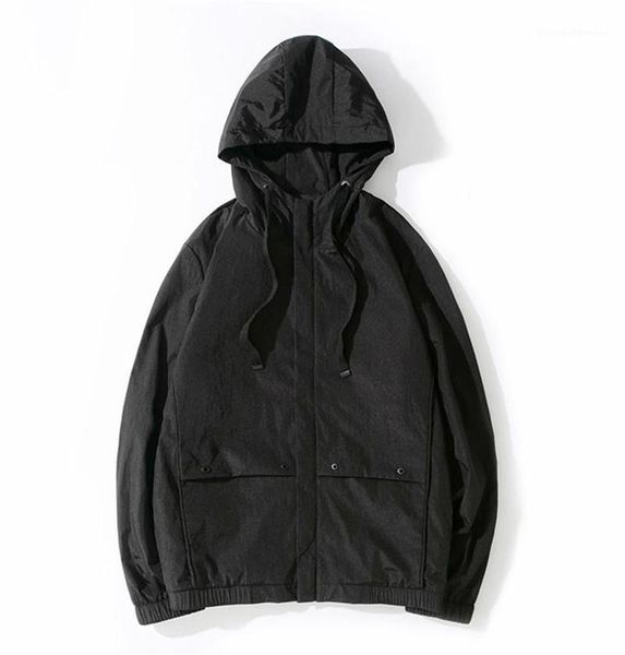 

mulit pockets panelled zipper hooded mens coats casual males clothing solid color mens designer jackets fashion, Black;brown