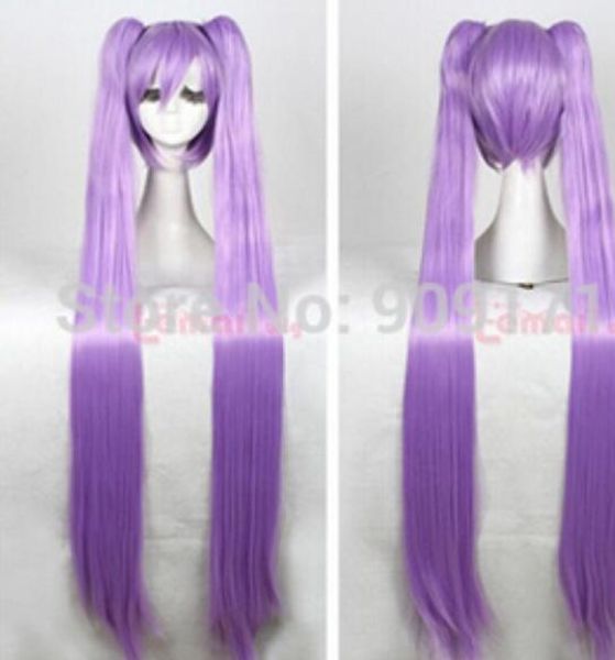 Бесплатная доставка + + + + VOCALOID Hatsune Miku фиолетовый длинный прямой клип на хвостики косплей парик