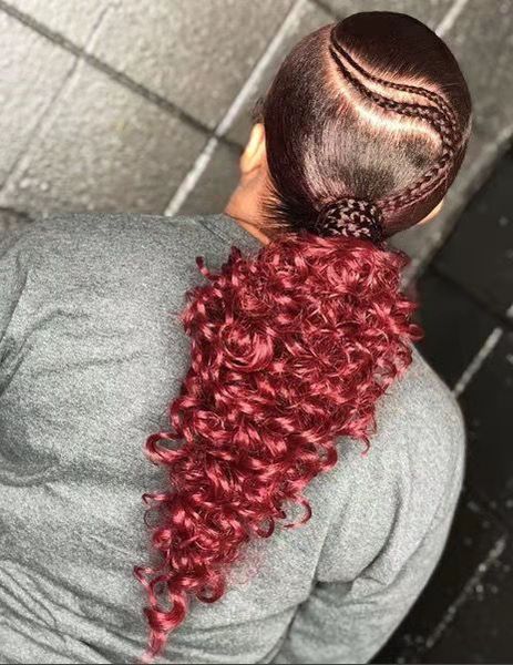 

beautiful red color brazilian virgin hair wrap around sprial kinky curly pony tail custom made exactly like pic 120g, Black