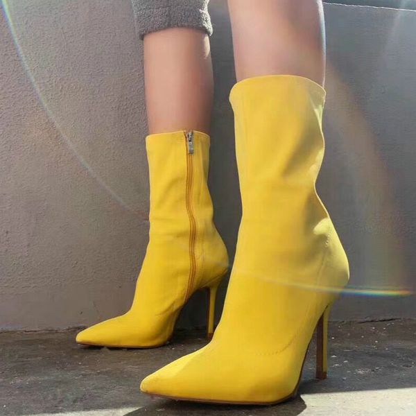 

роскошные дизайнерские весна обувь для женщин высокие на каблуках фетиш носок сапоги ultra thin замша scarpins пром ботильоны p389, Black