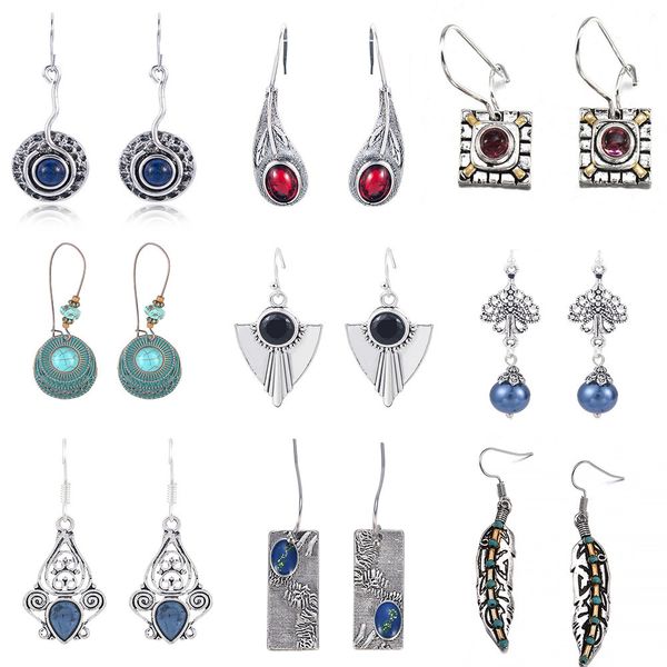 

vintage boho india ethnic water drip hanging dangle drop earrings for women female 2019 new wedding party jewelry accessories, Silver