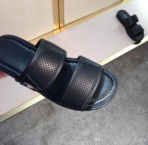 

sandals slippers for men women with logo fashion style with box 2018 designer beach flip flops genuine leather slipper 38-45, Black