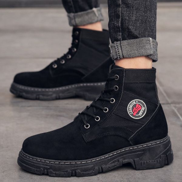 

yeeloca 2019 new canvas shoes men ankle boots high ankle boots men motorcycle fashion casual shoes, Black